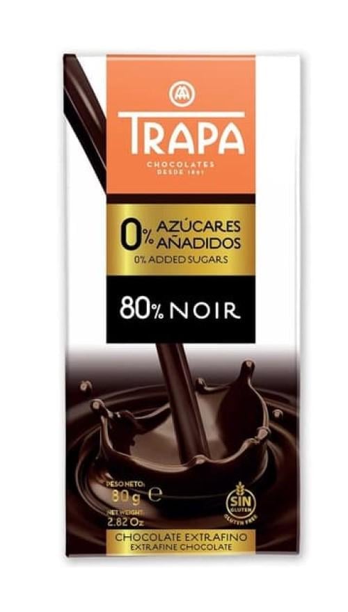 Шоколад без глютену/цукру Trapa Чорний 80% 80 г (8410679234514)
