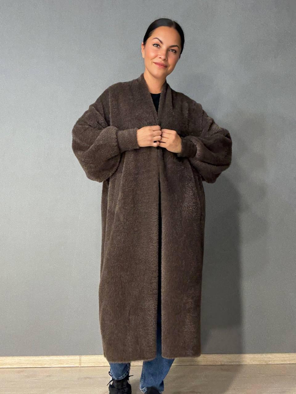 Кардиган женский Fancy Matinee 30740 ангора длинный с карманами OS Коричневый (4871)