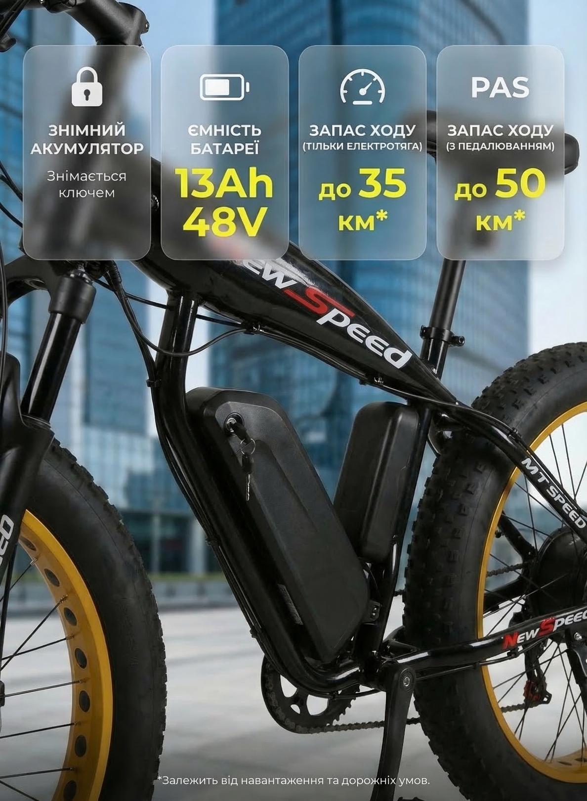 Електровелосипед New Speed fatbike 500W 48V 13 Ah Чорний (73871) - фото 4