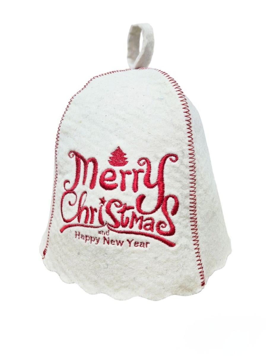 Шапка для бани Luxyart Merry Christmas натуральный войлок Белый (LA-869)