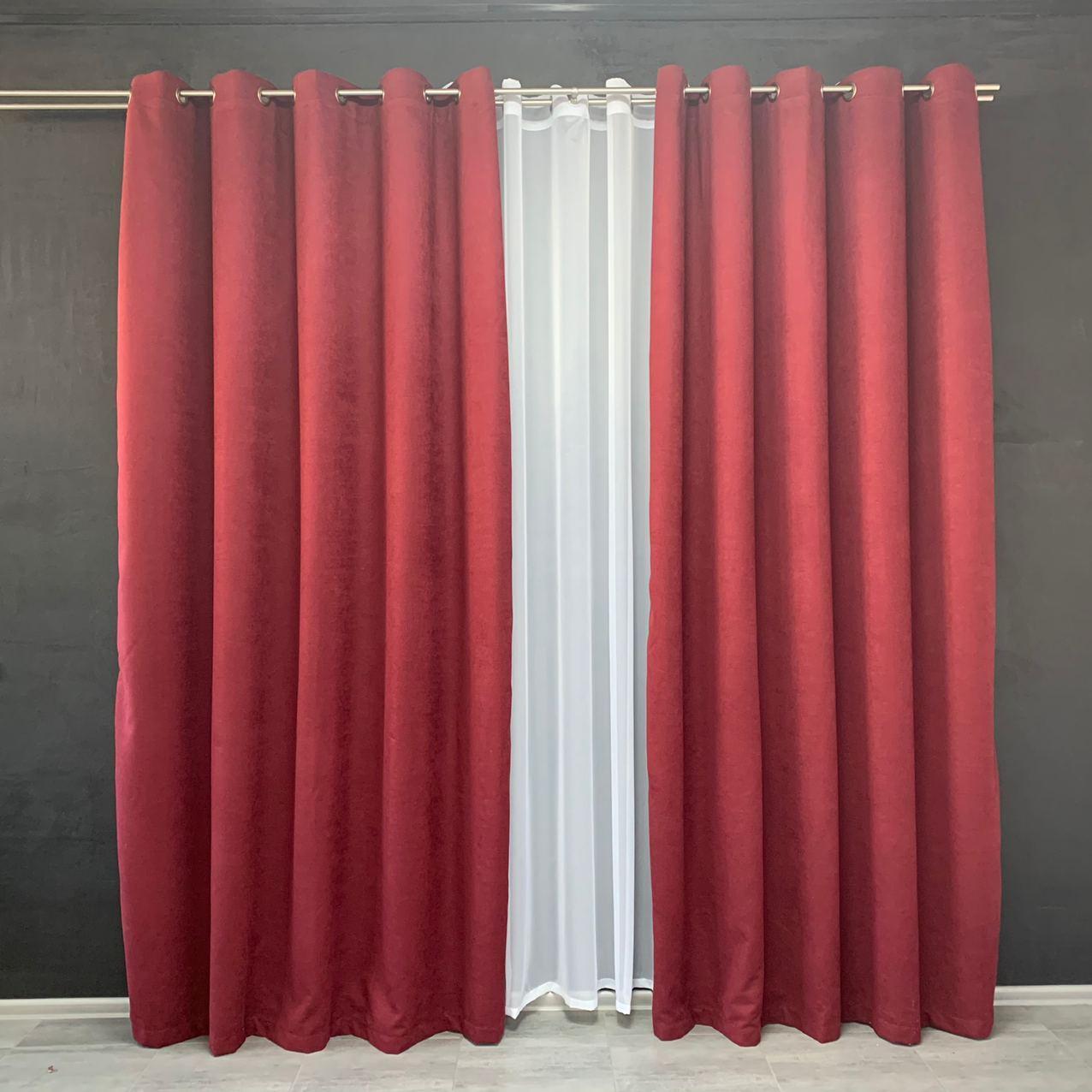 Шторы готовые однотонные из микровелюра на люверсах Бордовый (SH-Petek-198)
