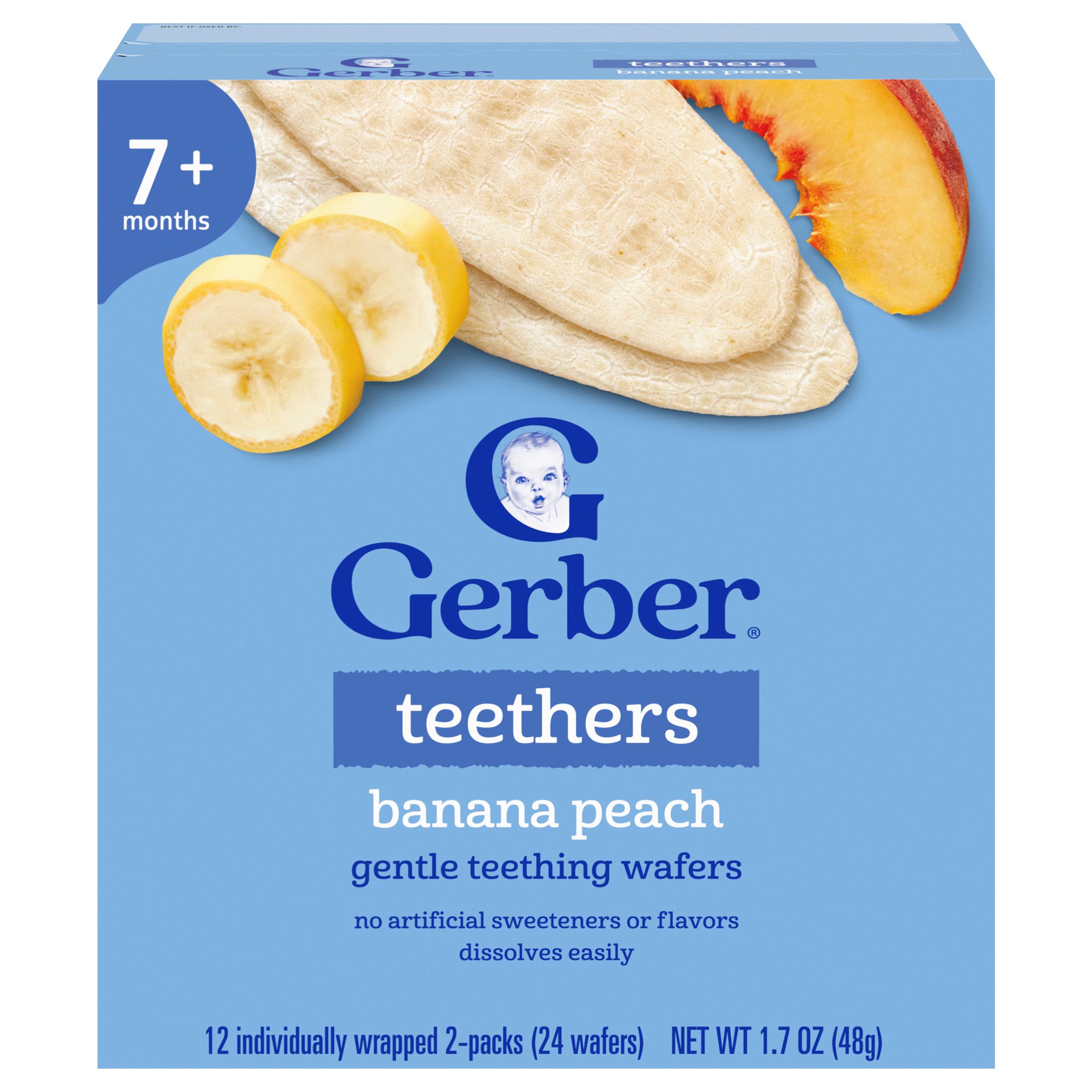 Вафлі прорізувачі Gerber для м'якого прорізування зубів для малюків від 7 міс. банан і персик