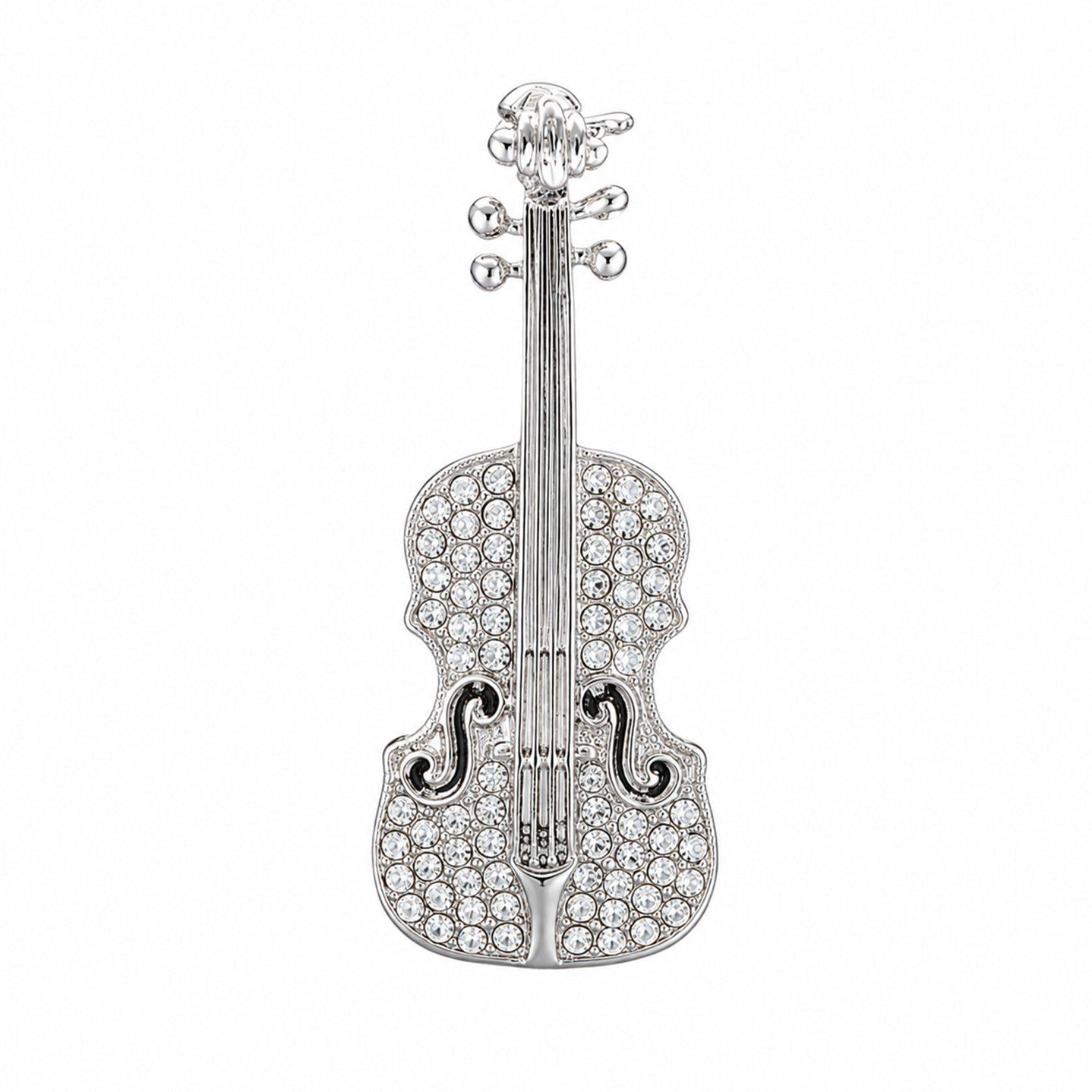 Брошка Скрипка у кристалах Сріблястий (752290402)