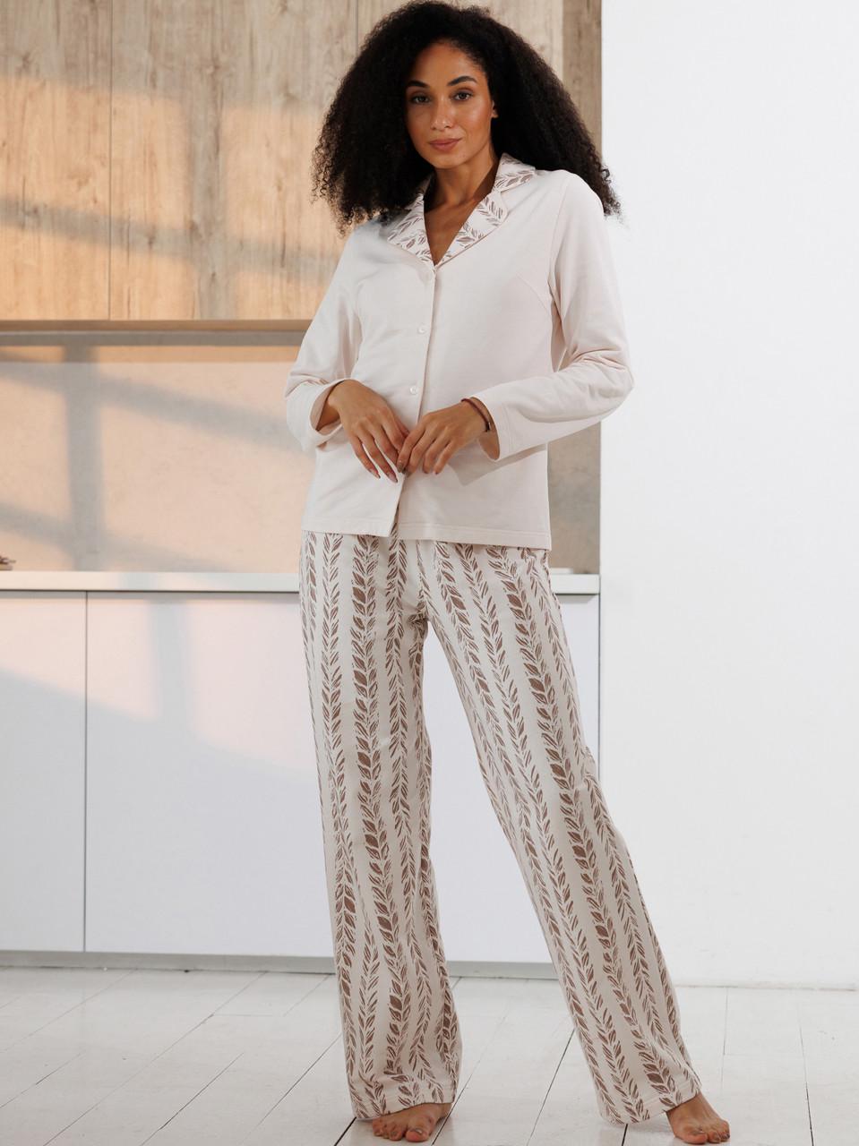 Піжама жіноча Roksanа сорочка вільного крою/штани з принтом байка XL Бежевий (1826/30016)