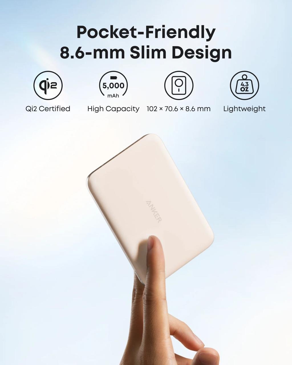 Повербанк магнітний ультратонкий Anker A1665 для iPhone з бездротовою зарядкою 5000 мАг 20 Вт Рожевий (27376612) - фото 3