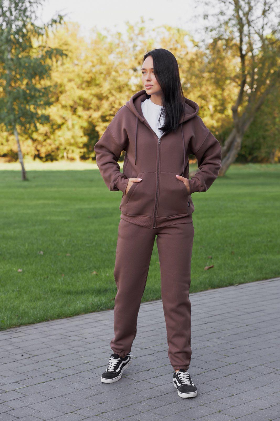 Костюм женский спортивный М136.4 с начесом худи на замке/джогеры L Мокко (150-1-62)