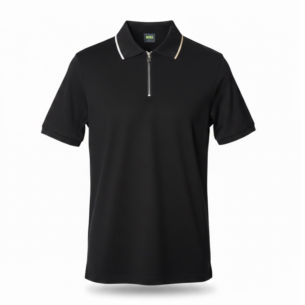 Футболка чоловіча поло BOSS Quarter-Zip Tipped Polo L Чорний (HB13002.2L)
