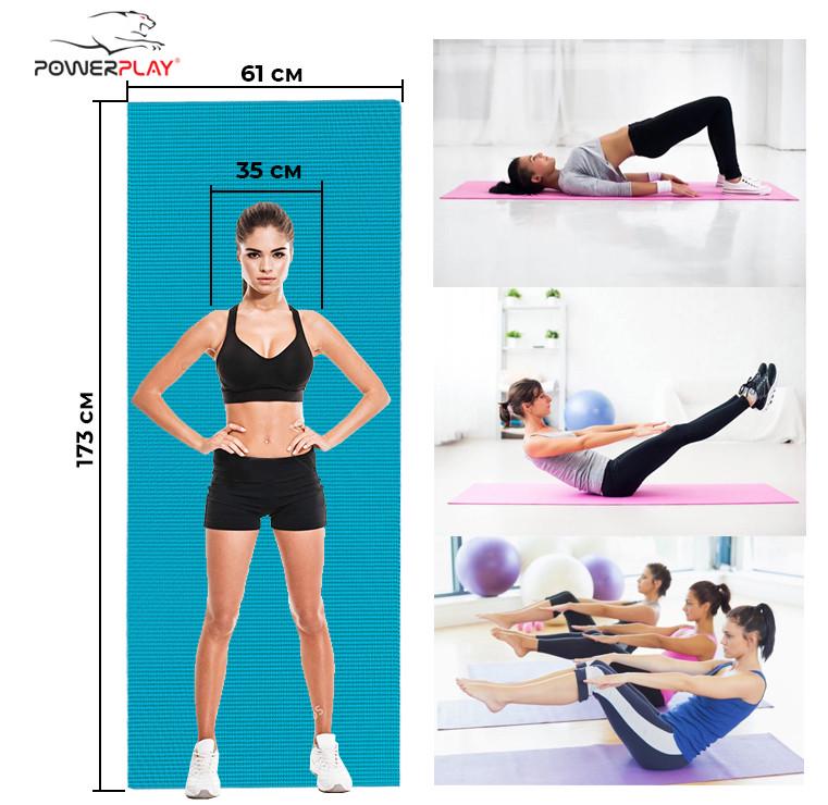 Коврик PowerPlay 4010 PVC Yoga Mat для йоги и фитнеса 173x61x0,6 см Зеленый - фото 7