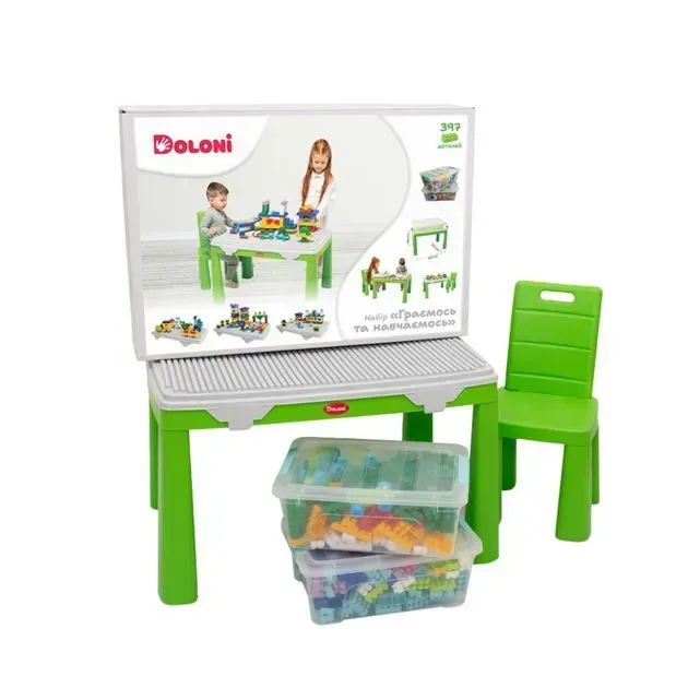 Игровой столик развивающий Doloni Toys 04660/2 Играем и обучаемся с контейнером конструктора 397 деталей Зеленый (151-98-04660/2)