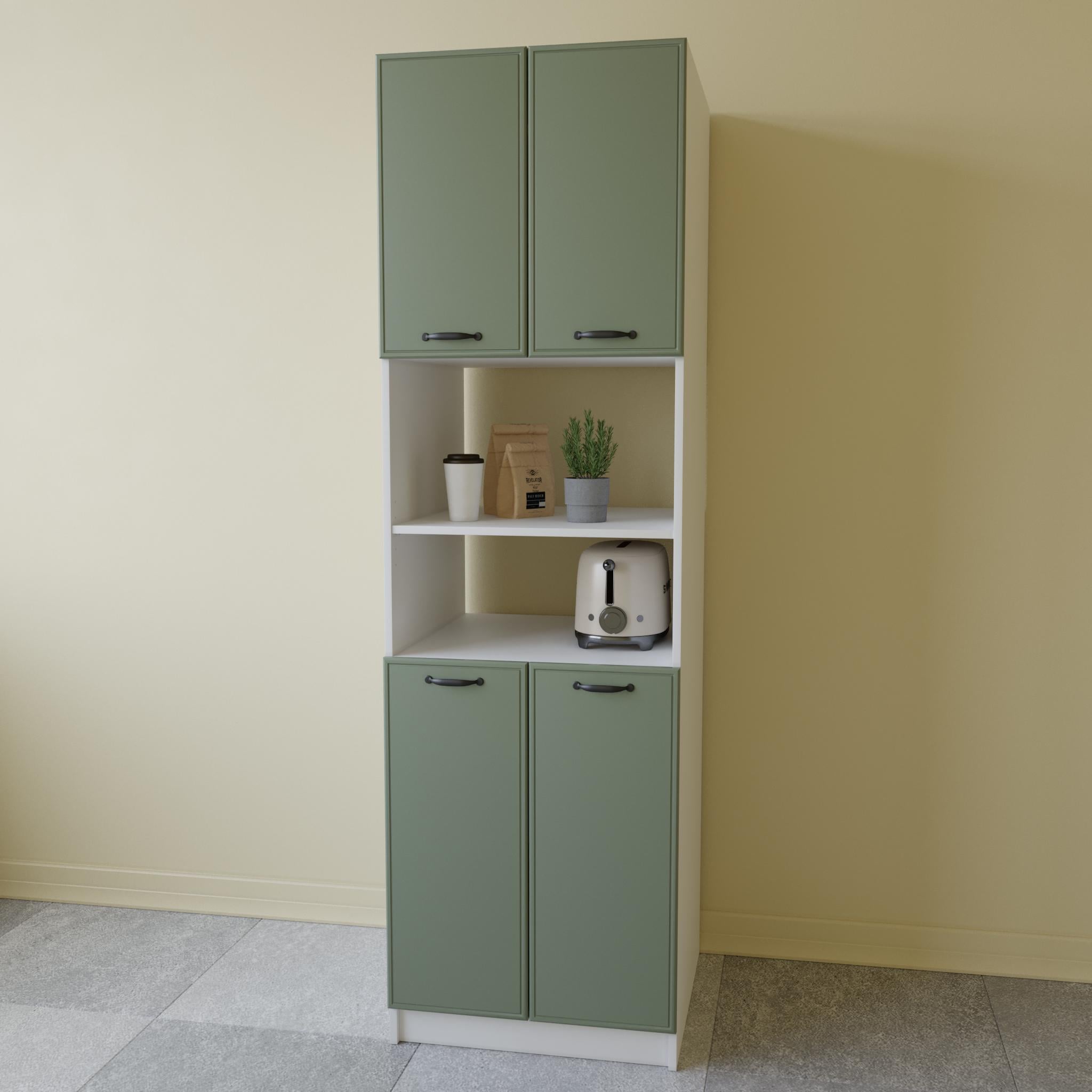 Пенал-буфет МДФ для кухни/микроволновки/духовки 200х60 мм Белый/Зеленый (K-75)