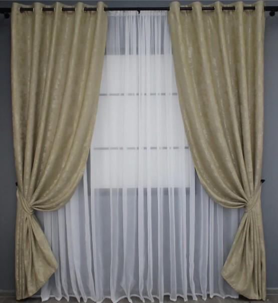 Штори на люверсах SULTAN XO жакард 1,5х2,5 м 2 шт. Золотистий (1284ш) - фото 1