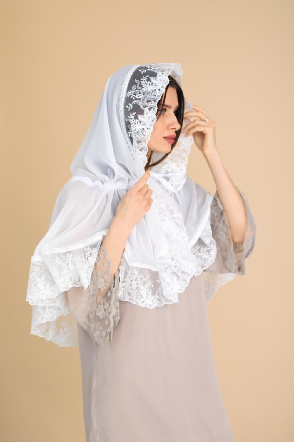Палантин для храма на голову 80x120 см Белый (п004) - фото 7