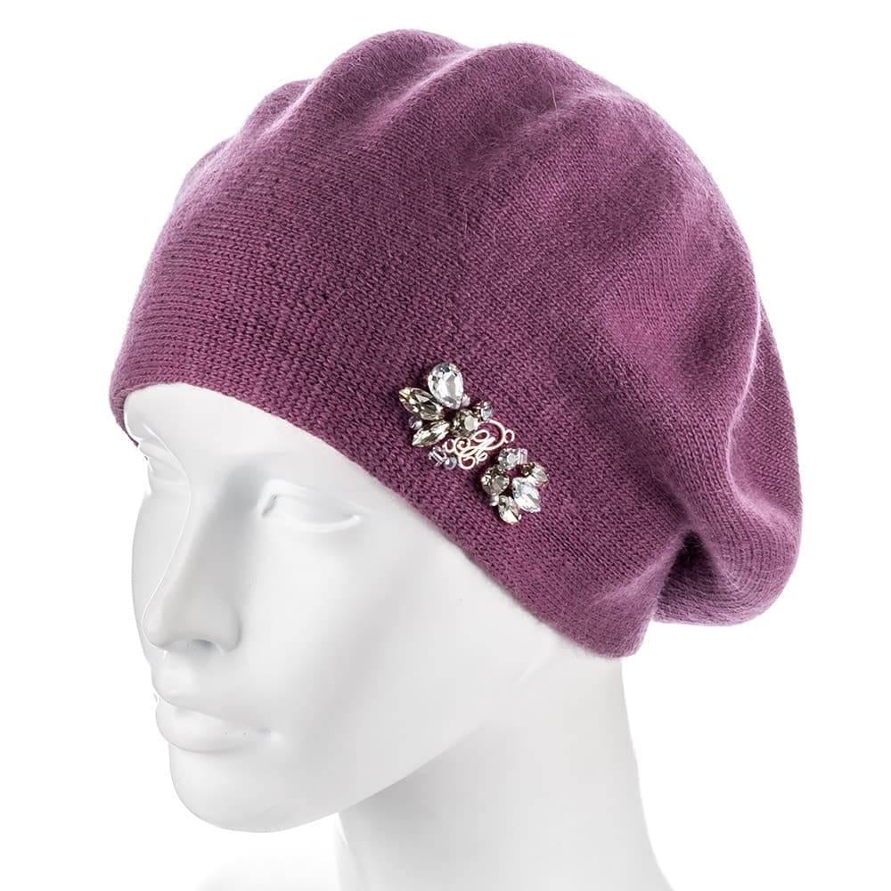 Берет женский Actrics WH778 из ангоры двойной на ножке с камнями L/57-58 Брусничный