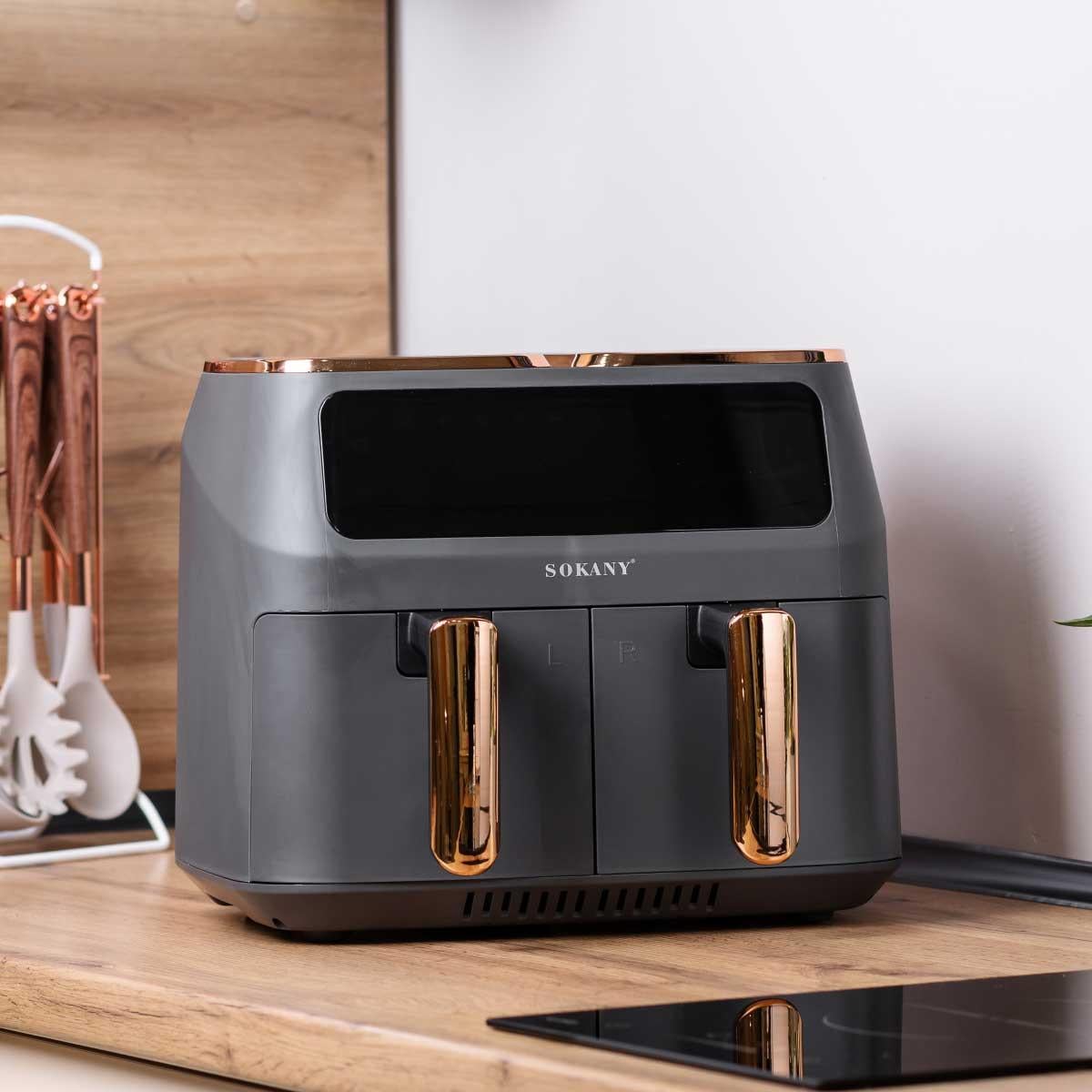 Аэрогриль-фритюрница SOKANY SK-ZG-8030 на 8 л 2 отделения Серый