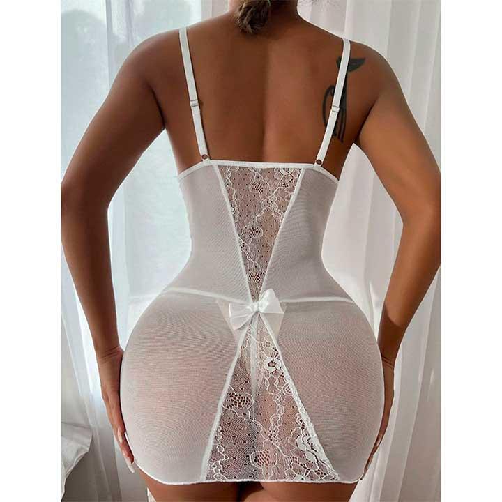 Пеньюар короткий з підв'язками для панчох XS-S Білий (K1052-3) - фото 2 Пеньюар короткий з підв'язками для панчох XS-S Білий (K1052-3) - фото 2