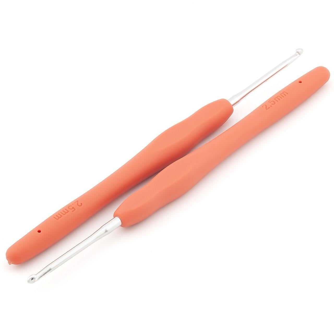 Крючок для вязания металлический с силиконовой ручкой 2,5 мм 1 шт. Коралловый (ВФ0025к26)