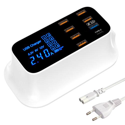 Сетевая зарядная станция 8xUSB 8А QC3.0 LED-дисплей (YC-CDA19Q)