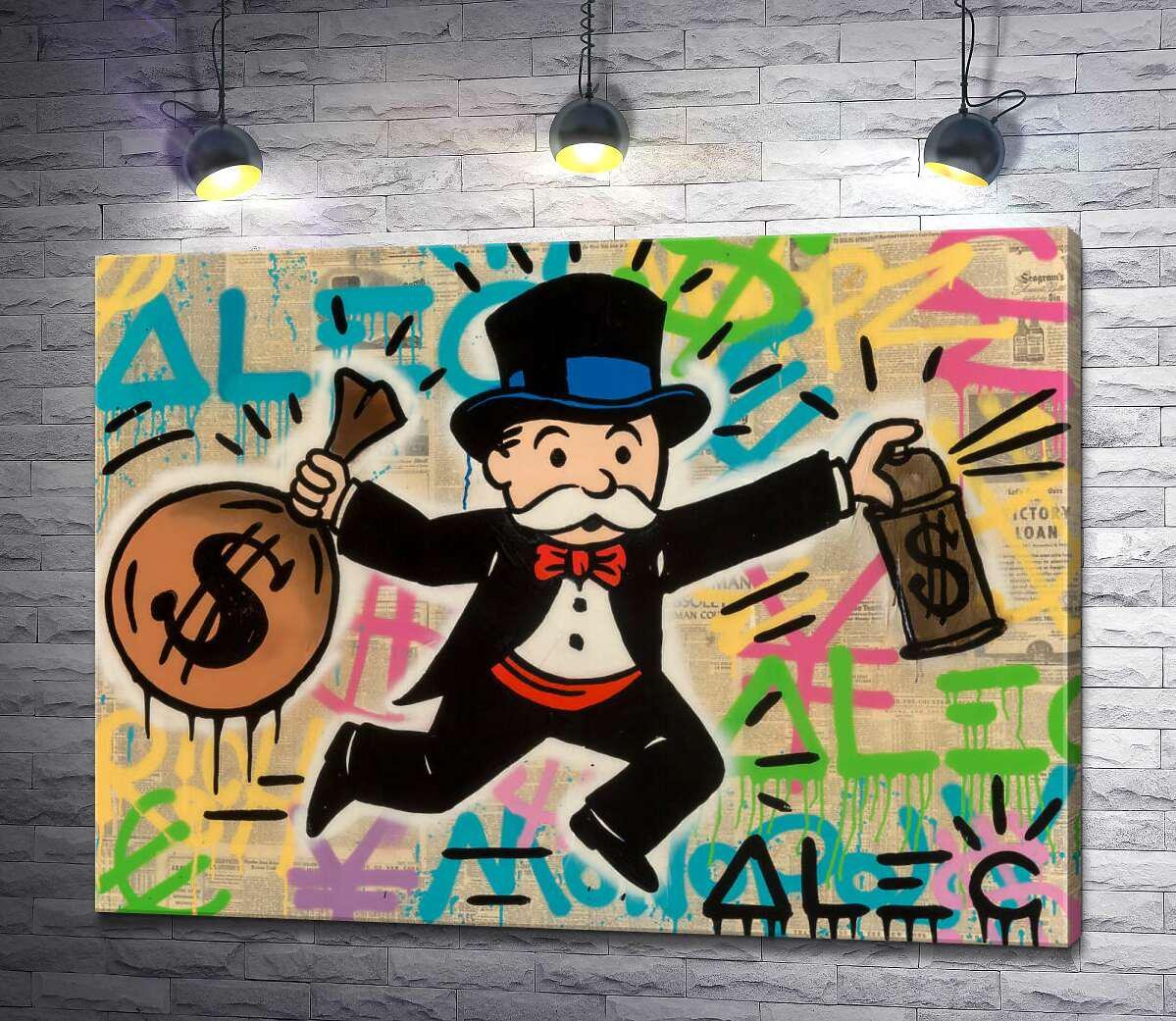 Картина ArtPoster Мистер Монополи с деньгами (Mr. Monopoly with money) - Алек Монополи (Alec Monopoly) 130x97 см Модуль №1 (000332)