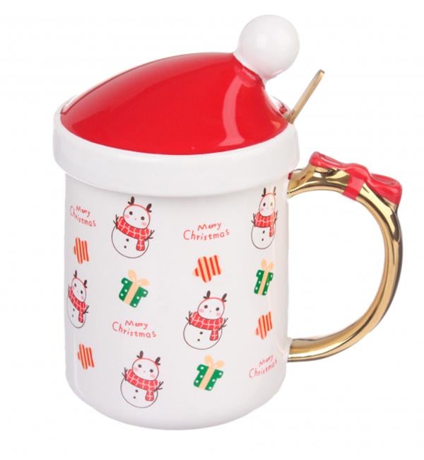 Кружка новогодняя Снеговик с ложкой 400 мл керамика