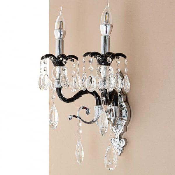 Бра Flora на 2 лампи зі стразами і камінням Чорний (KC015/2W)