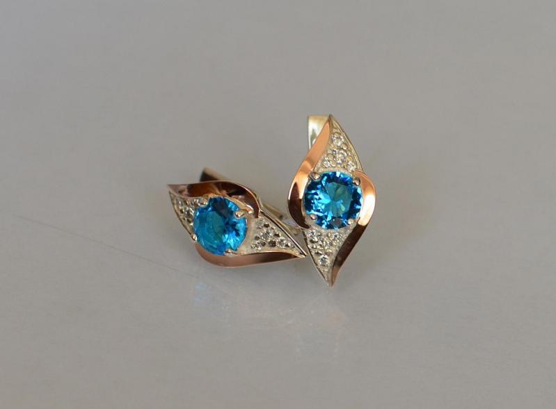 Серебряные серьги Sil с золотыми вставками 145s-12 Аквамарин (Sil-1024)