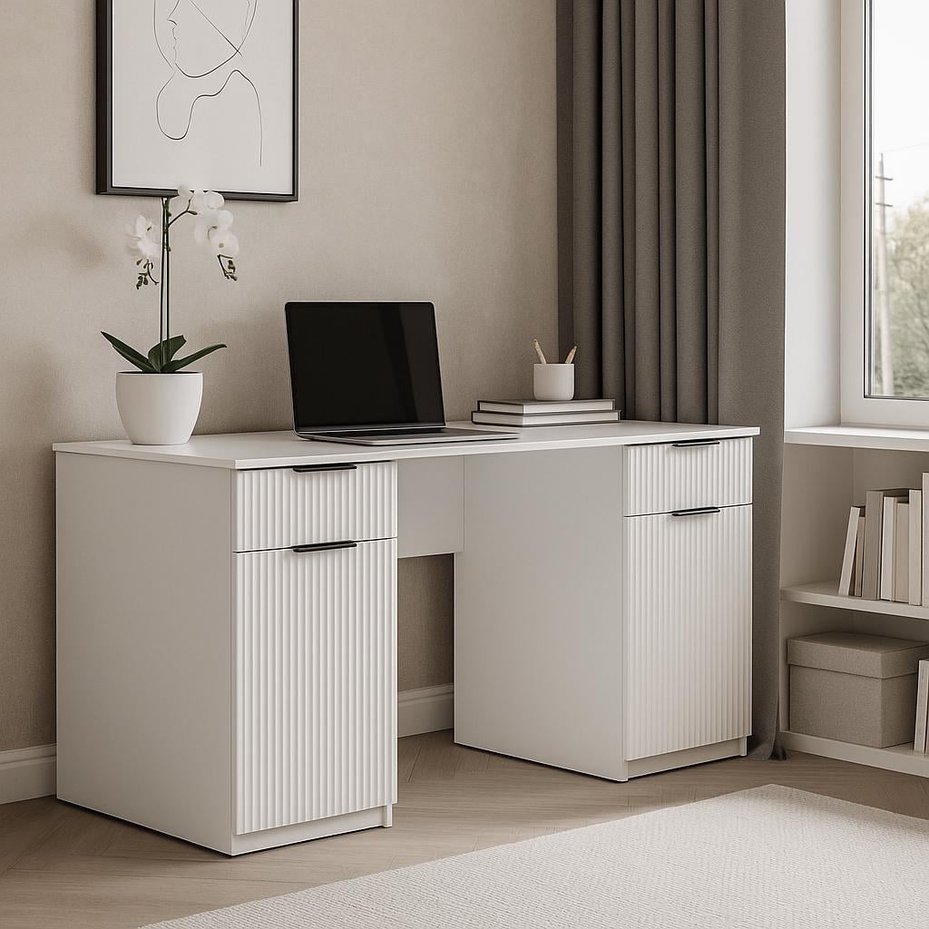 Стіл письмовий СП4 2Я2Д SENAM 750х1500х500 мм корпус ДСП Білий фасад МДФ фарба RAL9003 Білий фрезерерування Плаше Грос