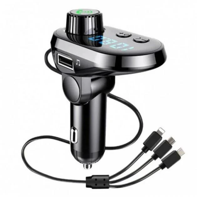 Модулятор автомобильный Bluetooth FM CAR Q15 с мультимедийным кабелем (6872)