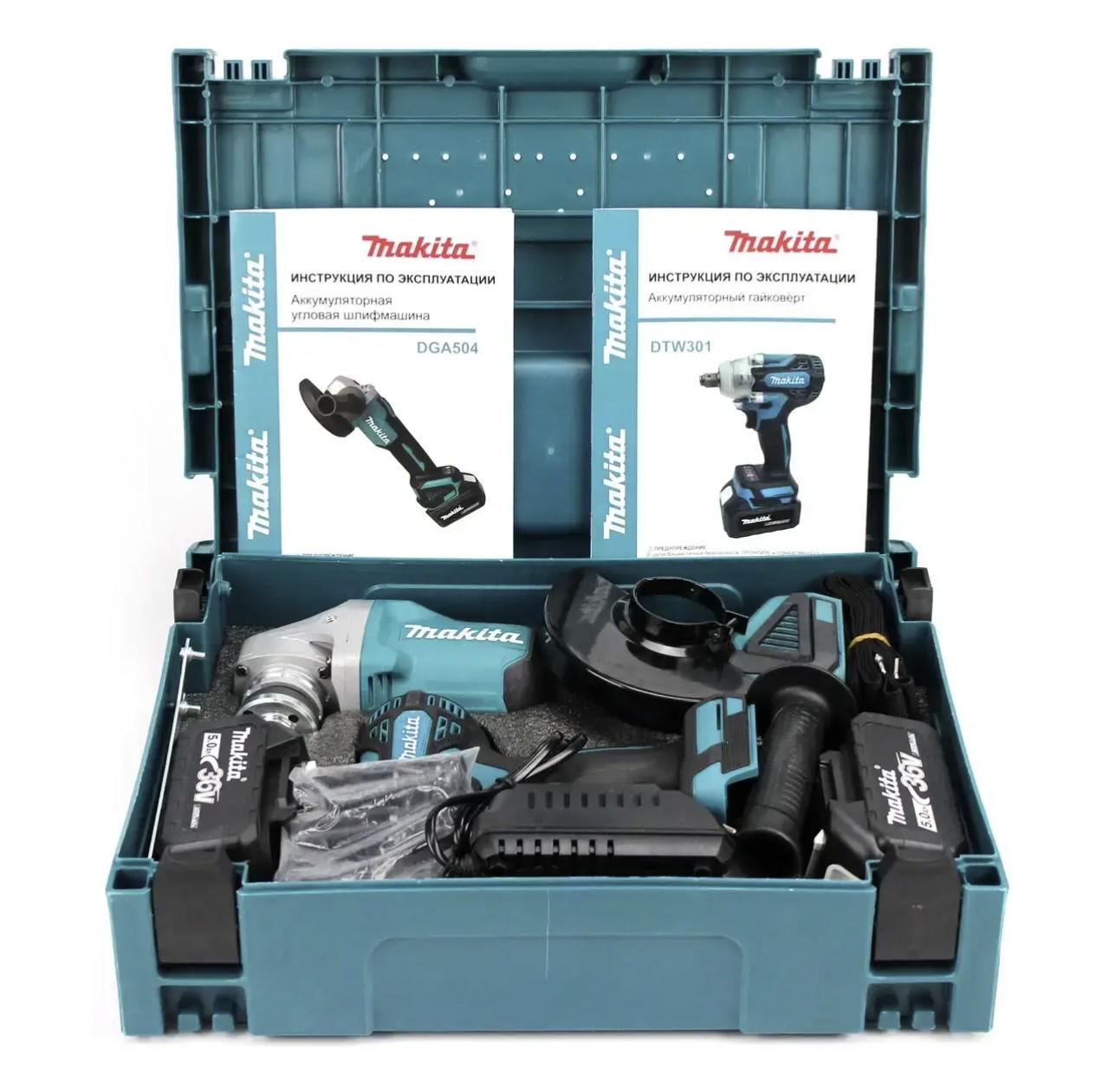 Набор инструментов Makita 36V Гайковерт DTW301/Болгарка DGA504 2в1 с аккумулятором Черный - фото 6 Набор инструментов Makita 36V Гайковерт DTW301/Болгарка DGA504 2в1 с аккумулятором Черный - фото 6