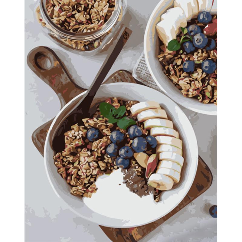 Картина по номерам Strateg Премиум Овсянка с фруктами с лаком 40х50 см (GS1317)