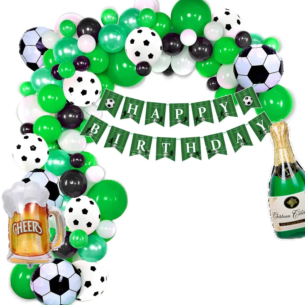 Набор воздушных шаров для фотозоны Happy Birthday Футбол 97 шт. Зеленый (2584027642)