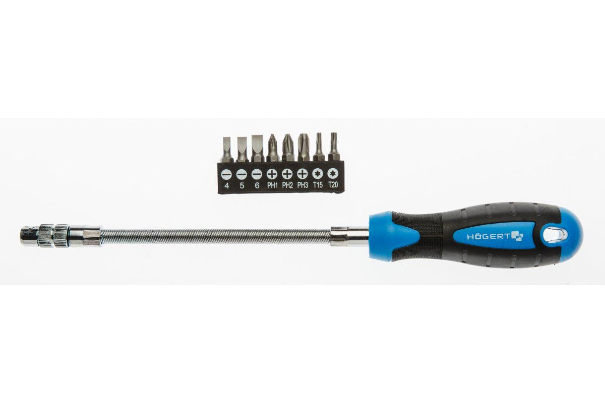 Викрутка з гнучким стрижнем та комплектом біт 8 шт. (HT1S090)