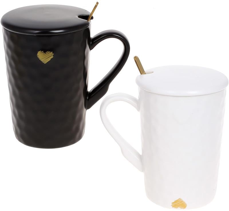 Набір порцелянових кружок Love You з кришкою та ложкою 380 мл 2 шт. - фото 2 Набір порцелянових кружок Love You з кришкою та ложкою 380 мл 2 шт. - фото 2