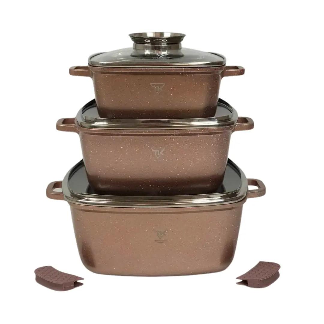 Набір посуду для індукції Top Kitchen TK-00025 з гранітним покриттям 6 предметів Пудровий (2480511868)