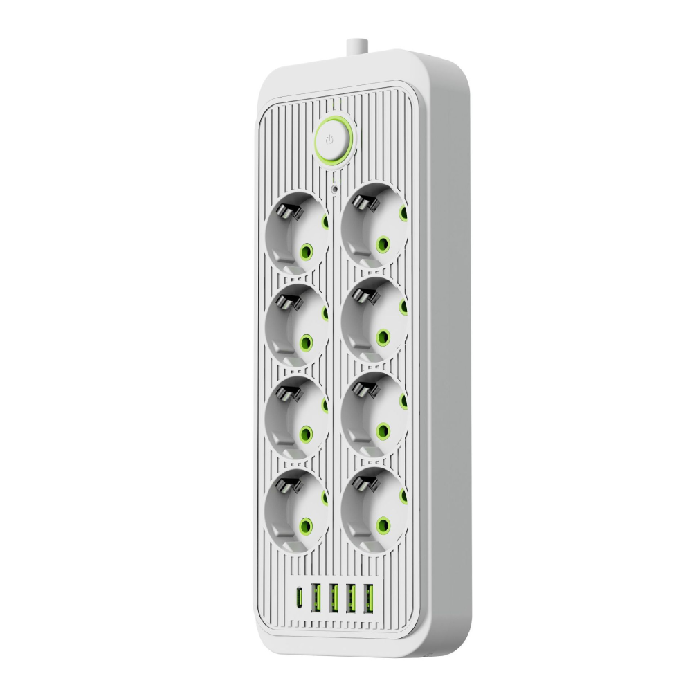 Удлинитель с предохранителем 8 розеток/4 USB/1 Type-C 2500 Вт 5 м Белый (1080\1)