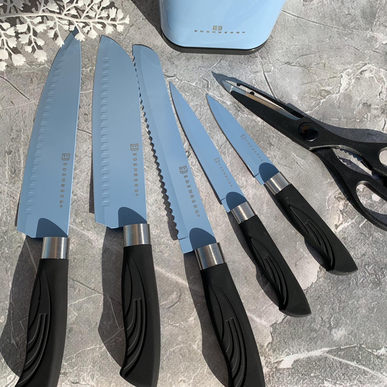 Набор кухонных ножей с подставкой Edenberg EB-11027 антибактериальное покрытие 7 предметов Голубой (2530555683) - фото 6 Набор кухонных ножей с подставкой Edenberg EB-11027 антибактериальное покрытие 7 предметов Голубой (2530555683) - фото 6