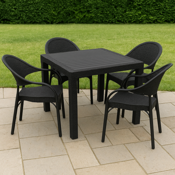 Комплект садовий стіл 90х90 см і стільці 4 шт. пластиковий Чорний (31949186)