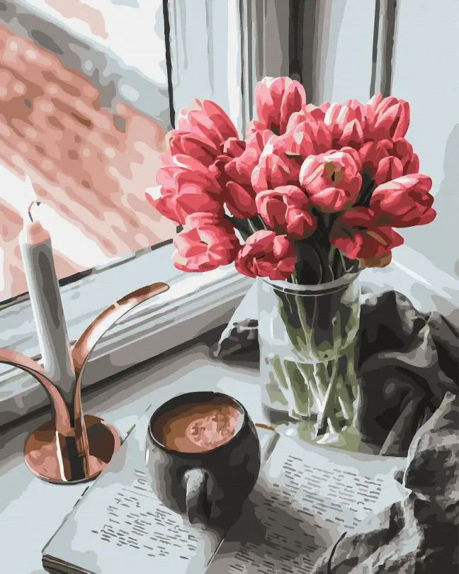 Картина по номерам Brushme Тюльпаны и кофе 40x50 см (BRM45434) Картина по номерам Brushme Тюльпаны и кофе 40x50 см (BRM45434)