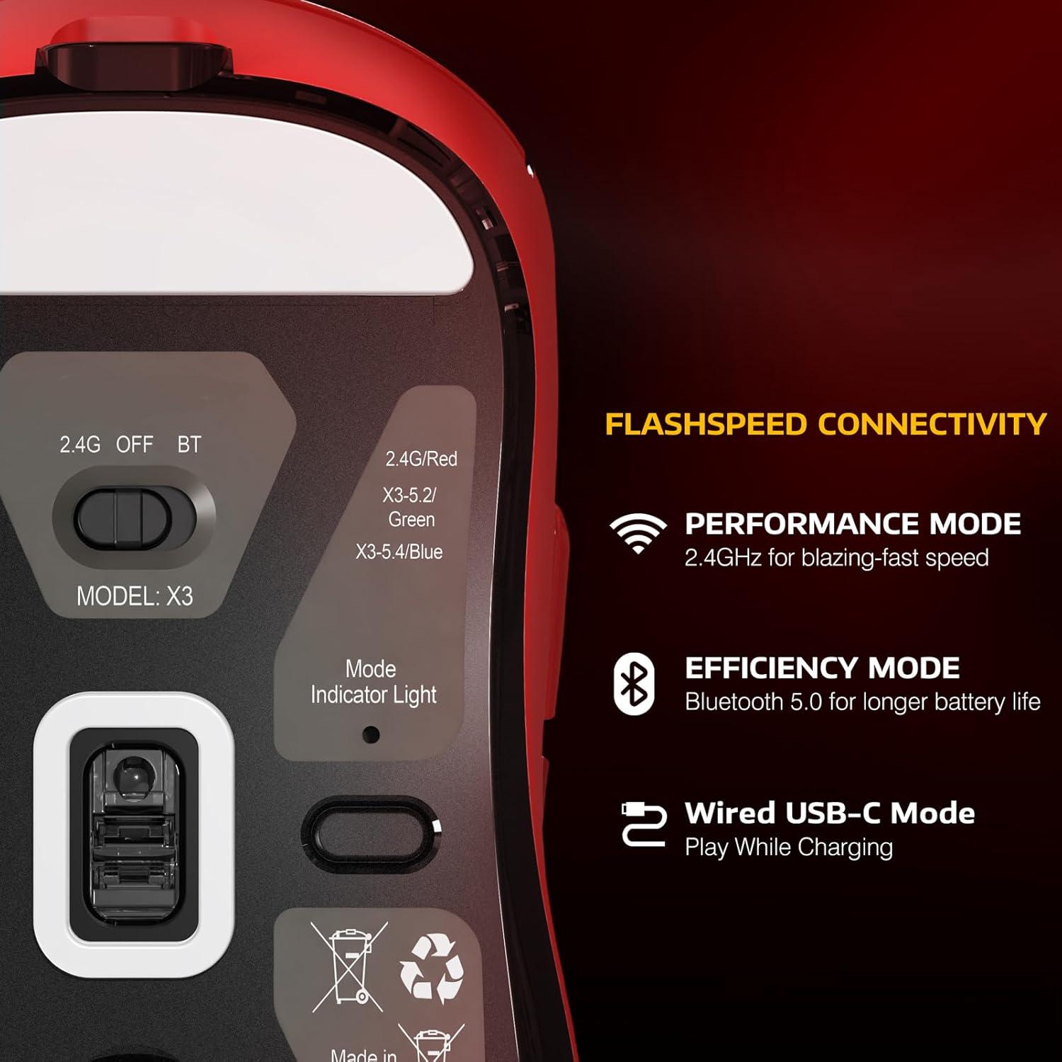 Мышка игровая беспроводная attack shark X3 эргономичная 49 г PAW3395 26K DPI программированные кнопки Red - фото 8 Мышка игровая беспроводная attack shark X3 эргономичная 49 г PAW3395 26K DPI программированные кнопки Red - фото 8