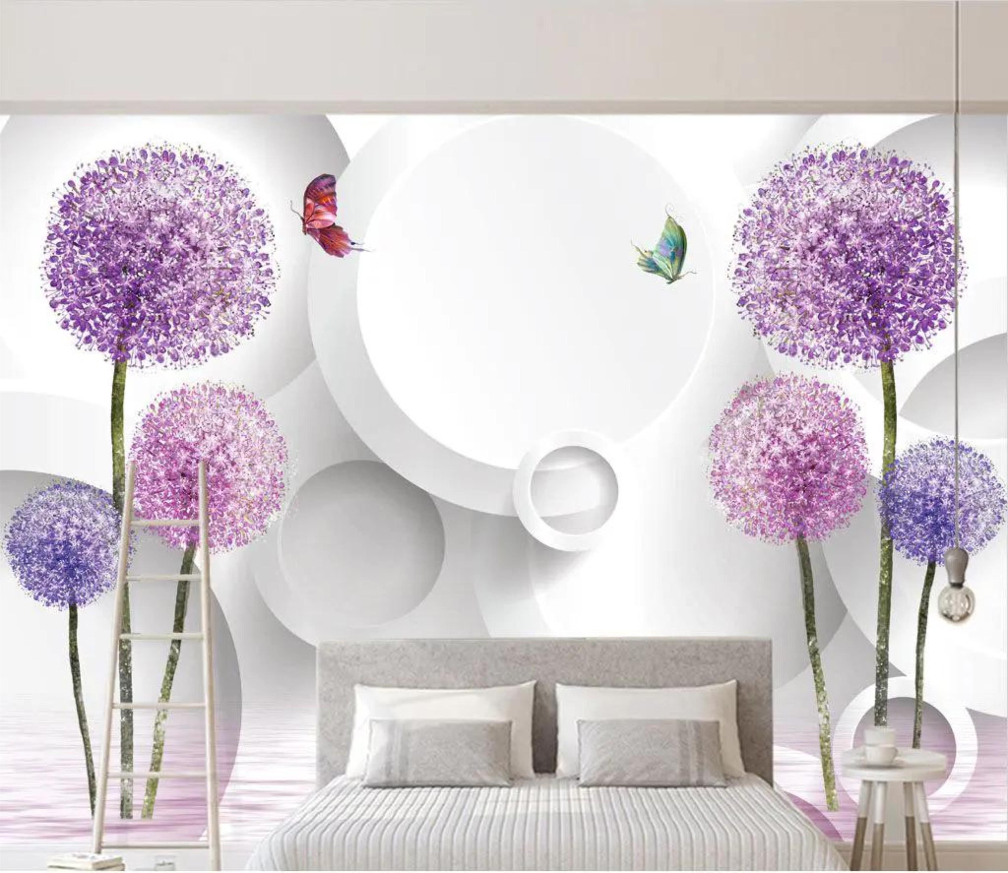 Фотообои Цветы и бабочки Фиолетовый (000253)