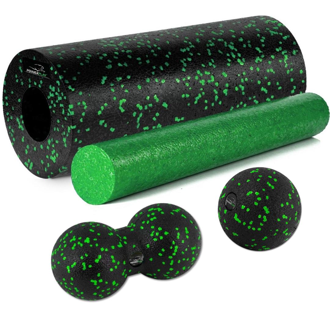 Набір масажний PowerPlay PP_4015 EPP Foam Roller Set 4in1 Чорно-зелений (PP_4015_Green) - фото 1