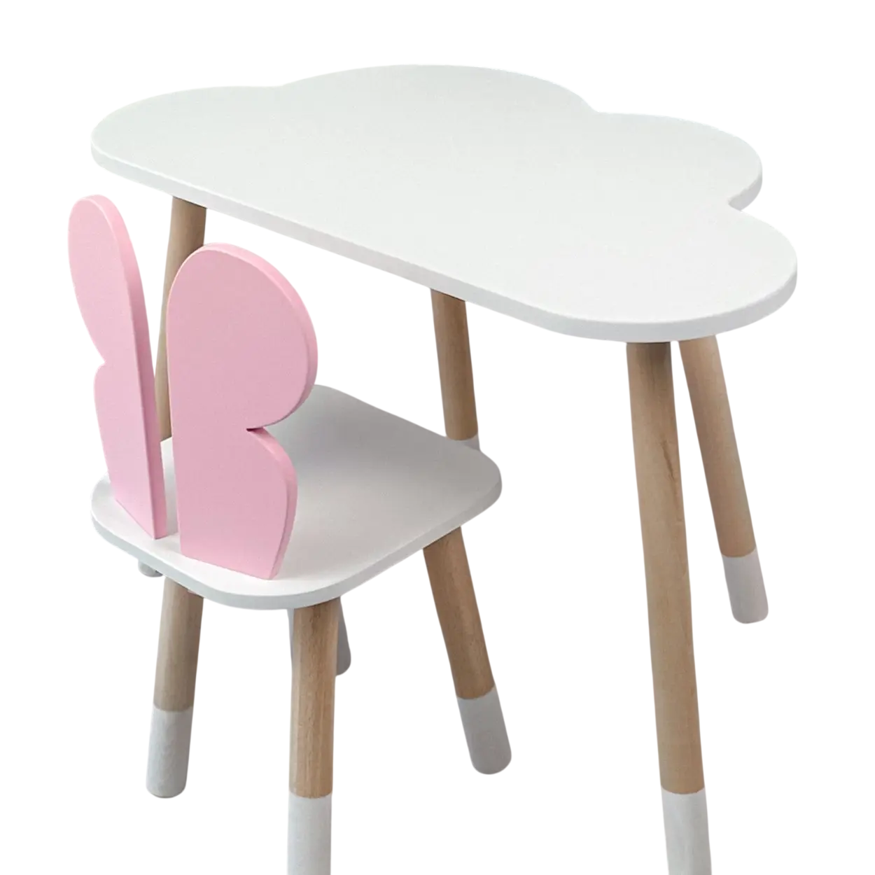 Набор детский столик облако со стульчиком бабочка деревянная 46х70х40 см Бело-розовая (150-7-884055)