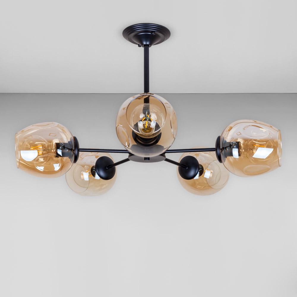 Люстра потолочная молекула Light House LS-18966-5 BK+BR Черный/Янтарный