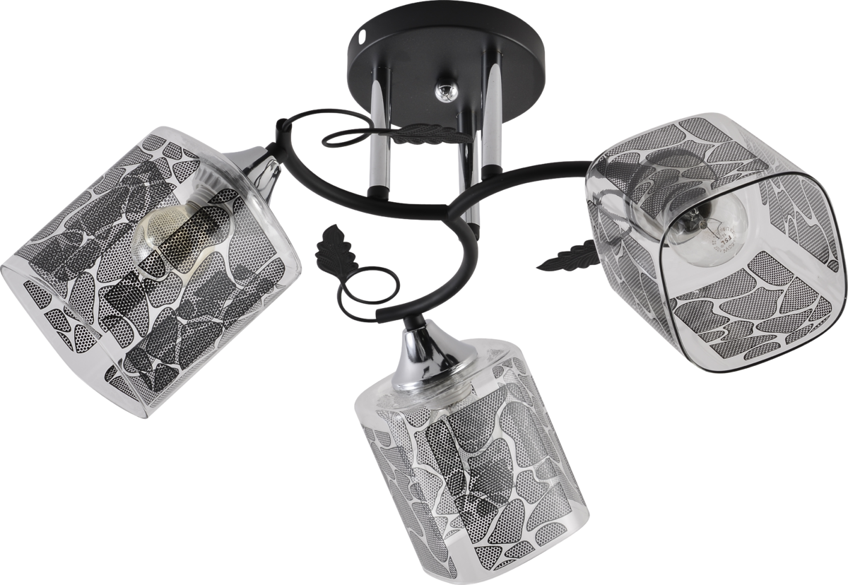 Люстра потолочная Light House SRS-20720/3 плафон прозрачный с черным узором Черный/Хром