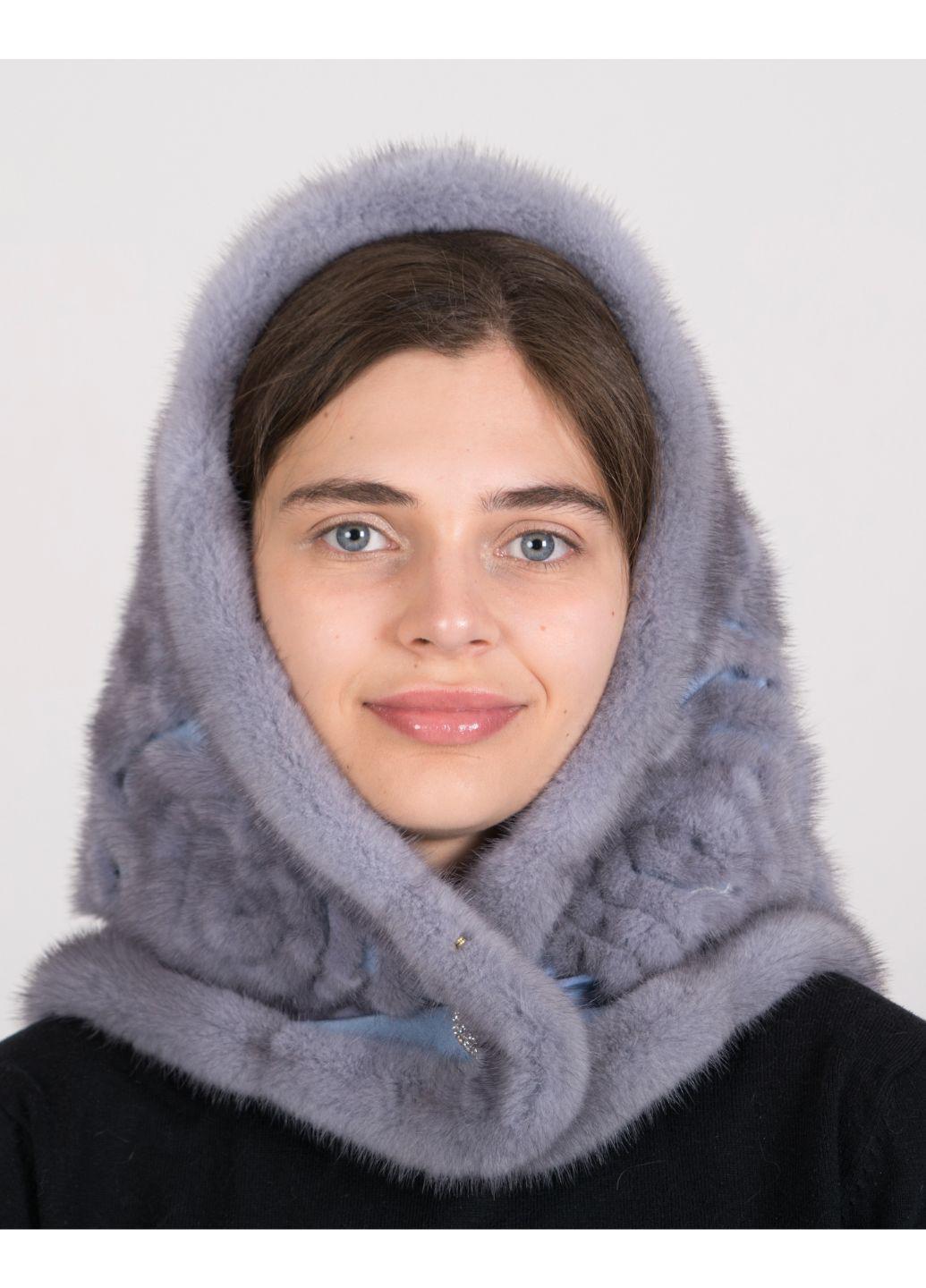 Капюшон женский Меховой стиль Роза из натурального меха One size Сапфир (004/B)