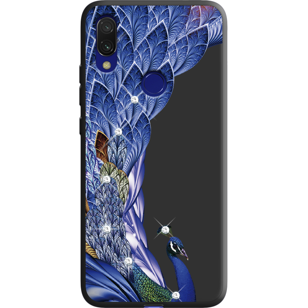 Чехол Boxface Xiaomi Redmi 7 Павлин со стразами Черный силикон (36506-rs7-36630)