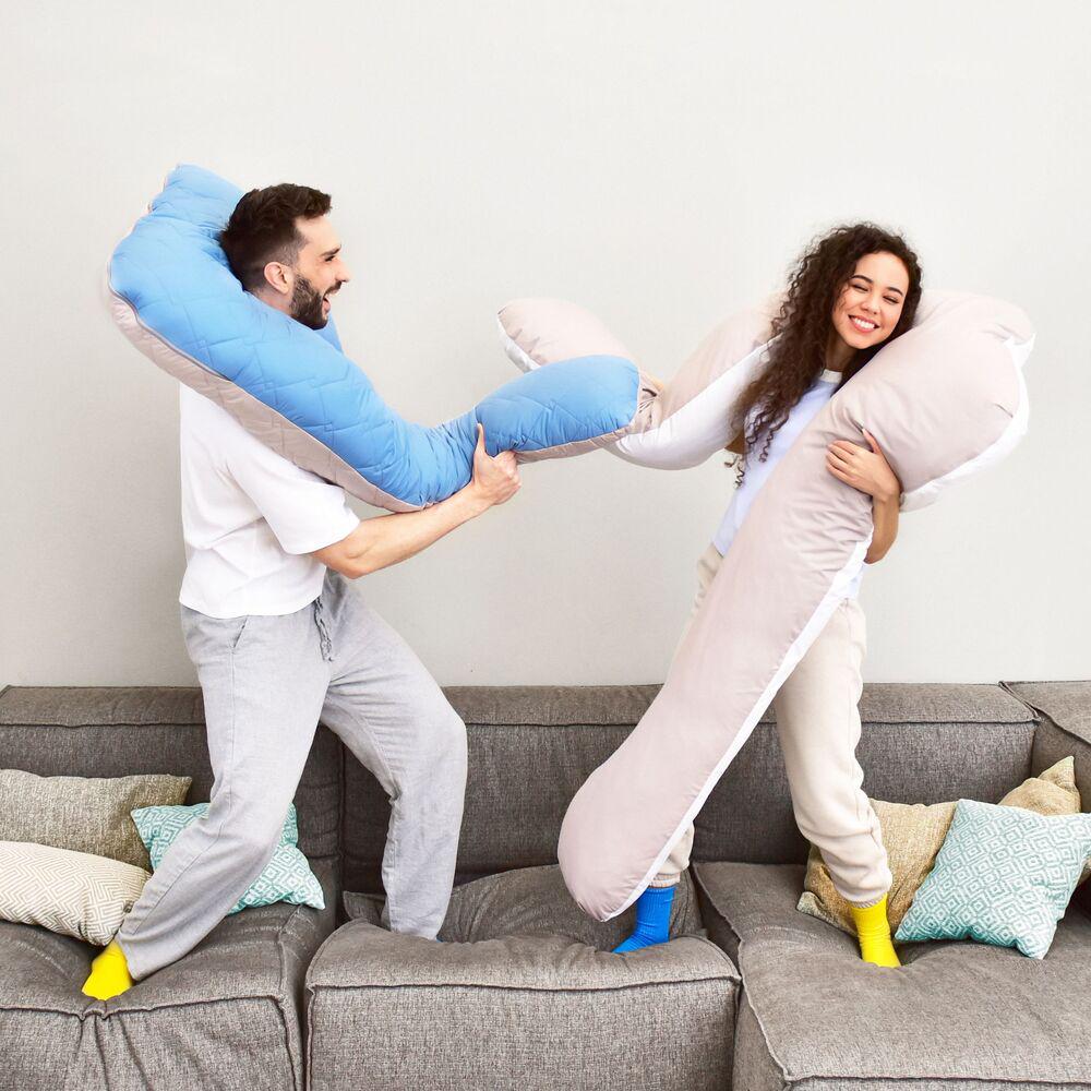 Набір подушок стьобаних IDEIA U-shape з наволочкою на блискавці антиалергенні 140х75х20 см 2 шт. Джинсовий/Сіро-білий (25875) - фото 12