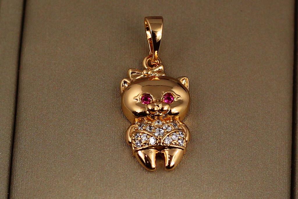 Кулон Xuping Jewelry Кошеня з рожевими вічками 1,8 см Золотистий