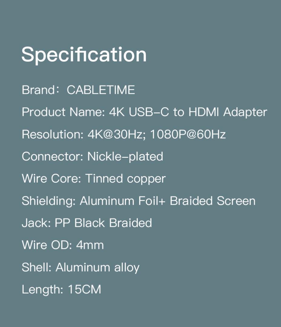 Кабель Cabletime USB TYPE C - HDMI v1.4 4K/30HZ 0,15 м (CP11A) - фото 9