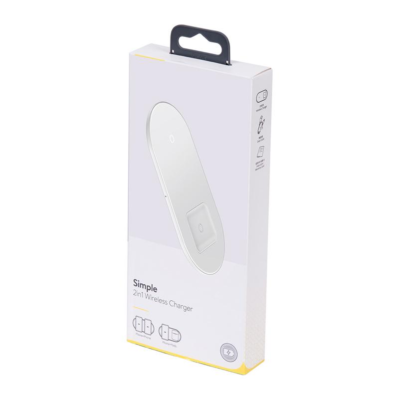 Беспроводная зарядка QI BASEUS Simple 2в1 Wireless Charger 18 Вт Max For Phones Pods White (1635ac6f) - фото 2