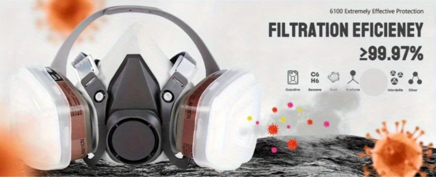 Полумаска респиратор 6200 с фильтрами 6051 с панорамными очками (1701) - фото 11 Полумаска респиратор 6200 с фильтрами 6051 с панорамными очками (1701) - фото 11